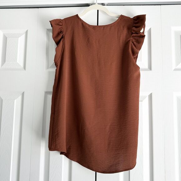 NWT Betsey's Boutique Shop Blouse Size M Terracotta Sleeveless Ruffle - Picture 3 of 8